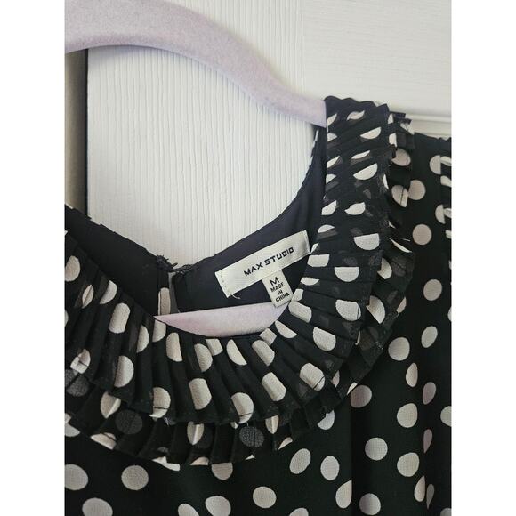 Max Studio Polka Dot Mini Dress with Ruffles Black White, Women's Medium NWOT - Picture 2 of 6